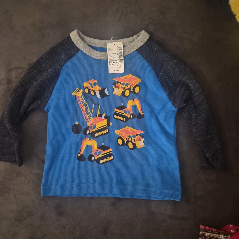The Children's Place Blue and Gray Construction Long Sleeve Tee- NWT